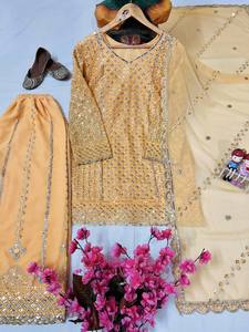 Designer pakistanais Style traditionnel femmes fête porter Salwar Kameez avec Dupatta indien ethnique Sharara costume haut-Palazzo - Product Image 2
