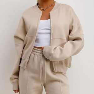 Survêtement baggy en éponge pour femmes, col ras du cou avec fermeture à glissière, deux pièces, tenue de salon décontractée, survêtement surdimensionné - Product Image 6