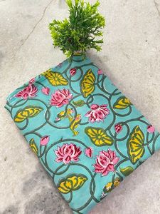 ชุดเดรสผ้าฝ้ายสำหรับผู้หญิงผ้าพิมพ์ลายดอกไม้สีชมพูพิมพ์ลายดอกไม้ด้วยมือของอินเดีย - Product Image 6