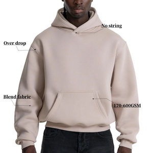 Sudadera con capucha de diseñador Boxy Fit Heavy Weight 600 Gsm Hoodies Mens Pullover en blanco Impresión personalizada Drop Shoulder Plain Hoodies - Product Image 2