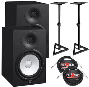 New Sealed HS8 8" Powered Active Studio Monitor <b>Speakers</b> Pair with Metal Carbon Fiber Aluminium Plastic <b>Stands</b> 500-800W - Product Image 4