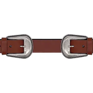 Super quality Genuine Leather Fashion Woman Belt Made in Italy with two old silver country buckles