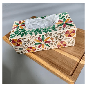 Boîte à mouchoirs en bois de nacre, bois naturel avec incrustation de coquillages, porte-mouchoirs pour la décoration de cafés et de restaurants, Vietnam - Product Image 3