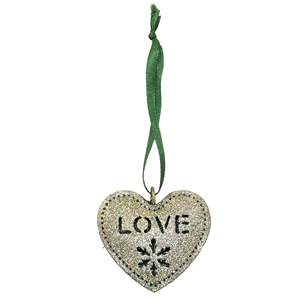 Gold Glitter Heart Shape Hanging Christmas Ornament Metal Decoration with Snowflake Design for Holiday Tree Home Festive Decor - Product Image 2