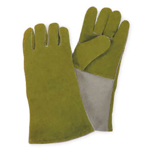 ถุงมือเชื่อมหนังวัวแท้สีน้ำเงิน ทนทาน ยาวพิเศษ อุปกรณ์ป้องกันส่วนบุคคล ปลอกนิ้วเย็บติดแน่น ป้องกันความร้อน - Product Image 4