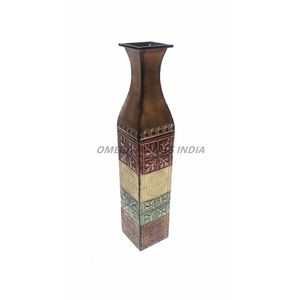 Customized Antique Bronze Metal <b>Vase</b> with Intricate Floral Design <b>Tall</b> Square Wood Shape Elegant Home Decor - Product Image 1