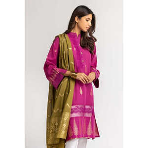 Salwar Kameez Jacquard Teint Rose et Vert pour Femme, Robe Pakistanaise Prêt-à-Porter en Georgette avec Dupatta - Product Image 3