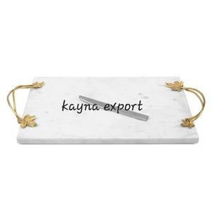 Offre spéciale plateau décoratif en marbre blanc avec poignée en feuille d'or Nouveau plateau en marbre blanc et poignée en or avec des prix bon marché en vrac - Product Image 2