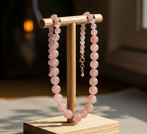 Collar con cuentas de piedra de cuarzo rosa de 18 pulgadas Unisex, cierre de plata 925, diseño anudado a mano, accesorio de joyería de moda, regalo - Product Image 5