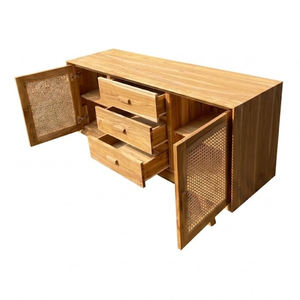 Buffet en teck massif et rotin Savara, style Japandi, qualité supérieure, portes en cannage, mobilier de maison, salle à manger, hôtel, vente en gros - Product Image 1
