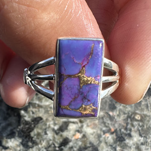 Handmade Purple Copper Turquoise <b>925</b> <b>Silver</b> <b>Ring</b>, Geometric Statement Gemstone Jewelry Wholesale - Product Image 5