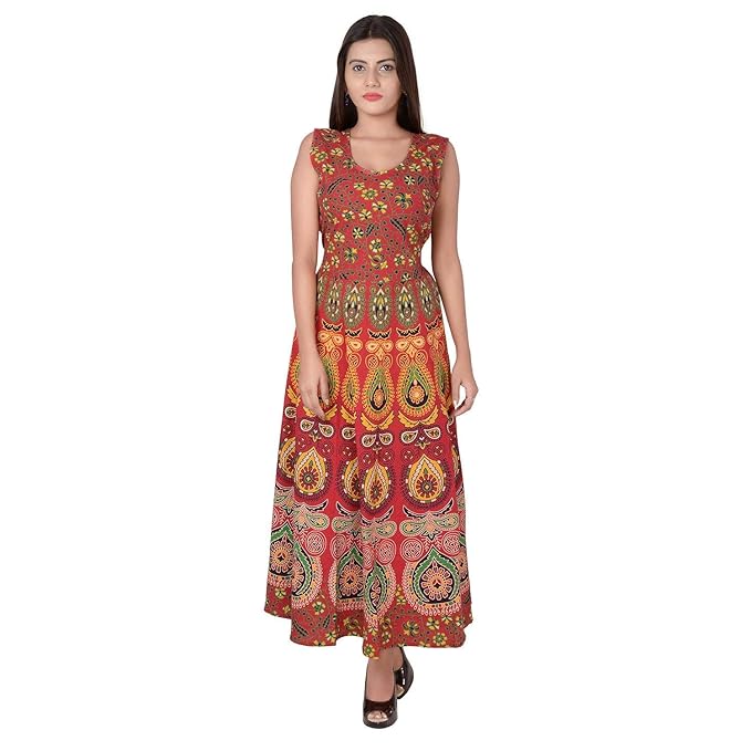 Indian Cotton Women Long Dress Women Mandala Print Rajasthani Jaipuri  Traditional Floral Printed Long Midi Maxi One Piece Dress| Alibaba.com