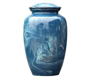 Urne funéraire en marbre bleu métallisé - Urne commémorative élégante à motif en spirale pour les cendres humaines - Product Image 1