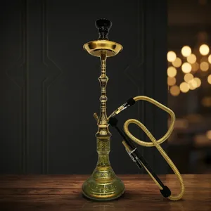 Cachimba Moderna de Lujo Verde y Dorada, Shisha Decorativa Premium con Base de Vidrio Grabado, Juego Completo - Product Image 6