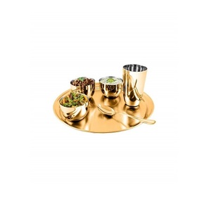 Meilleures ventes Ensemble Thali de service alimentaire en laiton couleur or pour la maison, hôtel et restaurant Vaisselle de service Thali - Product Image 1