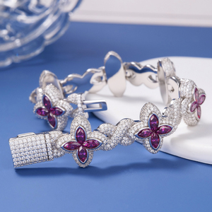 Wholesale Pass Diamond Test Purple Marquise 925 Sterling Silver VVS Moissanite Cuban <b>Iced</b> <b>Out</b> Four Leaf Clover <b>Chain</b> Bracelet - Product Image 5