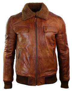 Chaqueta de Piloto de Cuero Genuino con Cuello de Borrego para Hombre, Chaqueta de Bombardero de la Fuerza Aérea Jet A-2, Cuello de Piel de Borrego Extraíble, Venta al por Mayor - Product Image 2