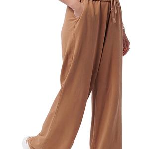 Pantalones de mujer de cintura media con cordón, bolsillos laterales sueltos, cintura elástica, 100% poliéster, forro polar transpirable, control de abdomen, absorción del sudor - Product Image 1