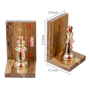Decorative Chess Piece <b>Bookends</b> with Gold Finished and Wooden Base for Study Room Play Area and Office Spaces From India - Product Image 4