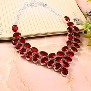 Garnet Quartz Sterling Silver Necklace Chunky Oval Gemstone Elegant Wedding Jewelry For Women Wholesale Supplier - Product Image 1