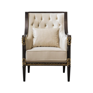 Fauteuil d'appoint de style européen royal avec cadre en bois massif doré et tissu brocart de qualité supérieure - Product Image 1
