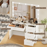 Table de maquillage moderne étanche avec miroir à 3 lumières LED réglables, coiffeuse de chambre avec rangement, meuble de maison