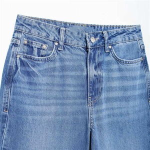 Pantalones vaqueros holgados de talla grande personalizados para mujer, pantalones vaqueros de algodón lavados ligeros, decoración con botones, ropa de calle de otoño, cintura holgada con Logo - Product Image 3