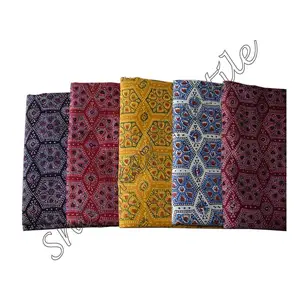 Ajrak/Ajrakh Vải Làm Đầm In Hình Khối Bằng Tay Chất Liệu Chạy Bộ 100% Cotton Vải May Thủ Công Vải Dệt Gia Đình Ấn Độ