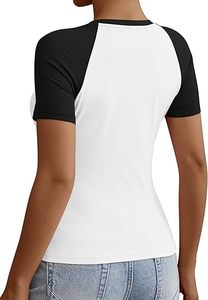 Tops cortos de manga corta para mujer Slim Fit Stretchy Color Block Ligeramente Camisas Ropa de moda - Product Image 3