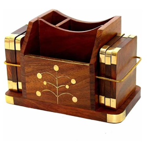 Sous-verres en bois carrés abstraits, sous-verres de boisson de qualité supérieure décor en bois naturel coffret cadeau parfait disponible au prix de gros - Product Image 4