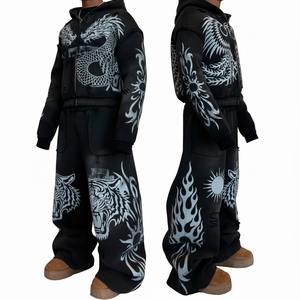 Ensemble survêtement et sweat à capuche zippé surdimensionné en molleton français personnalisé, 420 g/m², délavé à l'acide, effet usé - Product Image 2