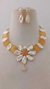 Azure Blossom Ethnic Style Necklace Set Unique <b>Large</b> Oval Aqua <b>Stone</b> and Brass for Weddings Parties Engagements Anniversaries - Product Image 5