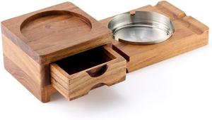 Cenicero redondo artesanal de madera elegante y práctico para fumadores - Product Image 3