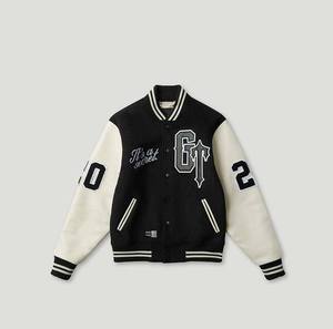 Chaqueta de cuerpo de lana para hombre OMMiZ Letterman de alta calidad con mangas de cuero de vaca genuino Chaqueta universitaria Geedup bordada de chenilla - Product Image 1