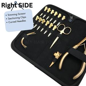 Kit de Herramientas para Estilistas de Cabello, Herramientas Doradas para Extensiones de Cabello, Pinza de Cuentas Resistente, Punta Plana, Anillo de Separación Rápida, Tijeras para Cabello, Agujas Curvas - Product Image 3