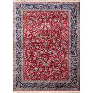 Tapis en laine noués à la main Aalam, motif floral et abstrait rouge et orange, 9x12 rectangulaire, pour entrée et salon Pae-4419 - Product Image 1