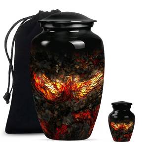 Élégante urne funéraire en mosaïque Phoenix noire avec mosaïque Fiery Phoenix Design Urne commémorative personnalisée unique Cendres pour adultes - Product Image 5