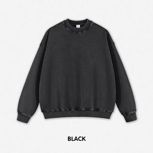 Haute qualité hommes mode poids lourd 420 grammes lavé éponge à capuche couleur unie en détresse pull o-cou sweat - Product Image 1