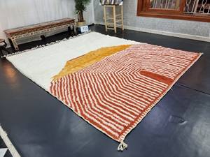 Increíble alfombra marroquí Beniourain naranja rayado hecho a mano área bereber lana Funky alfombras baño alfombra para su hogar - Product Image 4