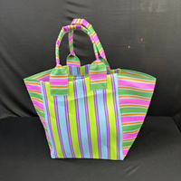 Sacs fourre-tout en polypropylène recyclé indien à rayures, tissés, avec poignées, écologiques, couleur personnalisée, fermeture éclair, logo personnalisé