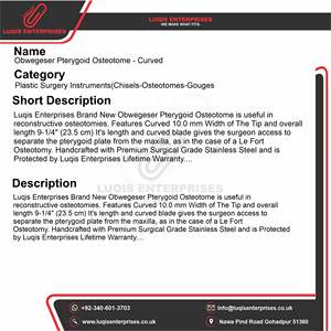 Osteotome pterigoidal incurvé Obwegeser, instrument chirurgical ORL, outil de coupe osseuse en acier inoxydable de qualité médicale - Product Image 5