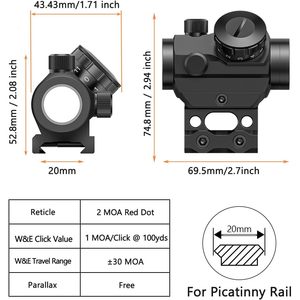 Lunette de visée reflex MidTen 2MOA Red Dot Sight 1x25mm avec monture surélevée de 1 pouce pour utilisation en extérieur - Product Image 5