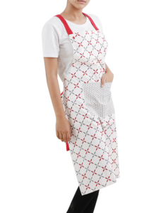 Delantal de cocina sin mangas con cintura de algodón natural rojo de alta calidad con correas ajustables y bolsillo frontal para uso doméstico y hotelero - Product Image 2