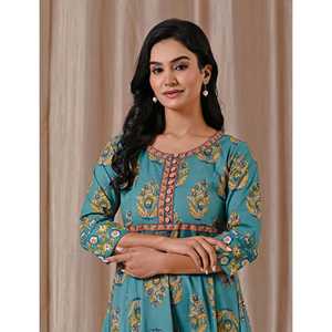 Vestido de Algodón Estampado Butta Block, Azul Marino, Largo hasta la Rodilla, Diseño Personalizado, Transpirable, Casual, Elegante, con Botones, Tallas XS, S, M, L, XL, 5XL, para el Día - Product Image 1