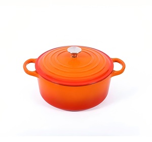 Vente en gros au prix d'usine de marmite ronde en <span class=keywords><strong>fonte</strong></span> <span class=keywords><strong>émaillée</strong></span> de qualité alimentaire avec couvercle en <span class=keywords><strong>fonte</strong></span> casserole non toxique four hollandais - Product Image 1