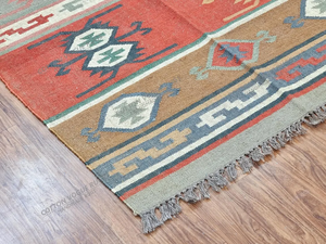 Handmade Traditional Native Aztec Kilim Rug Wool Jute with Abstract Pattern <b>Tufted</b> Technique for Living Room Use - Product Image 2