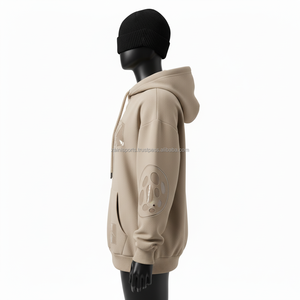 Sudadera con capucha de gran tamaño para mujer, Sudadera con capucha GSM de algodón y poliéster, Sudadera con capucha Beige suave con logotipo 3D Puff, sudadera básica personalizada para mujer - Product Image 3