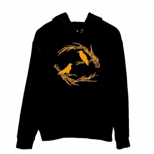 Sweat-shirt à capuche noir pour homme avec imprimé d'oiseaux jaunes, pull en polaire décontracté, vêtement d'automne - Product Image 1