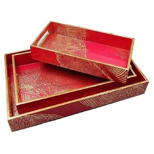 <b>Royal</b> Looking Premium Quality Wood & Enamel Printed Tray Handmade Serving Tray for Kitchen Dining Table Tea & Snack Serving Tray - Product Image 4