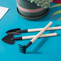 Ensemble de 3 mini-outils de jardinage : pelle à main, râteau à feuilles, petite pelle pour le jardinage à domicile et les plantes en pot